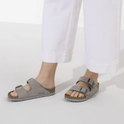 Birkenstock Arizona Soft Footbed Nubuck Leather - Dove Gray (Narrow Width) 17 Birkenstock Arizona Soft Footbed Nubuck Leather - Dove Gray (Narrow Width) -Sandal Style Shop 1020973 f closeup f 67442.1636057351