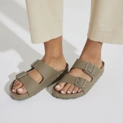 Birkenstock Men's Arizona Vegan Textile - Faded Khaki (Regular Width) -Sandal Style Shop 1023958 f closeup f 43763.1681220245